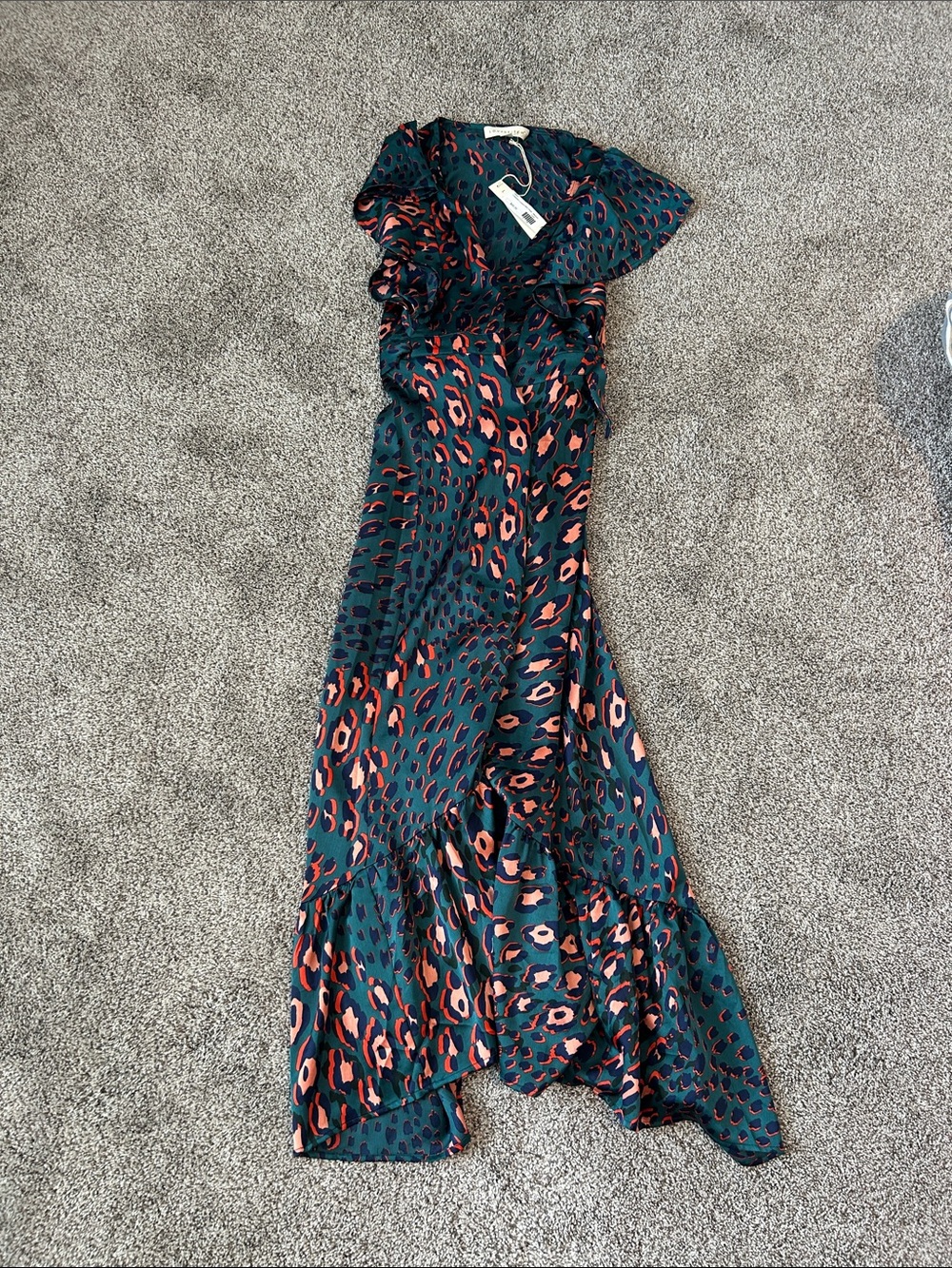 lovestitch Teal and Coral Leopard-Print High-Low Ruffle Dress